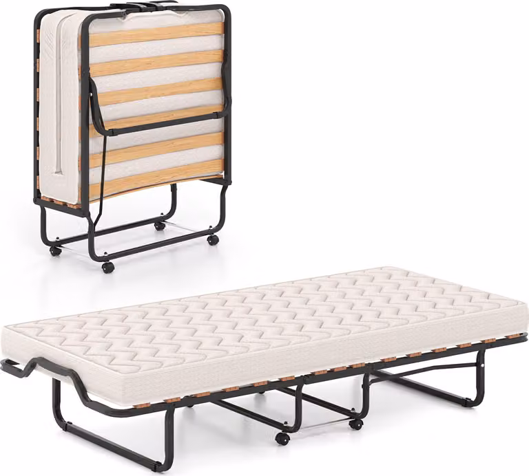 COSTWAY Letto pieghevole per ospiti 90x200 cm, letto pieghevole con materasso in schiuma memory foam, letto in metallo Letto portatile stabile fino a 120 kg su ruote beige