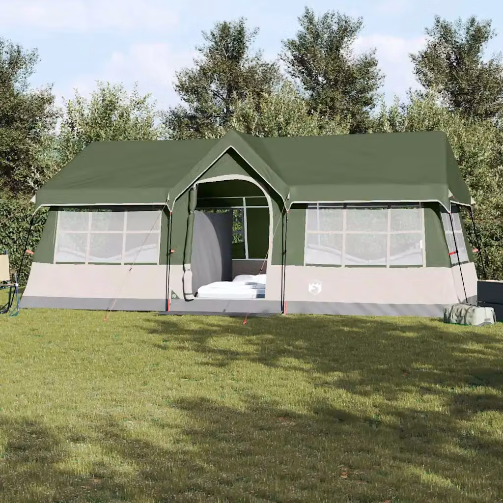 Tenda Familiare vidaXL in Poliestere e Acciaio, Verde e Beige, L: 622 cm, P: 295 cm, H: 238 cm