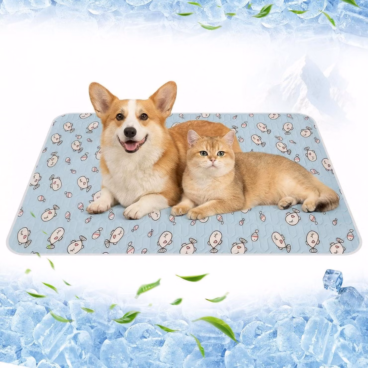 Tappetino refrigerante per cani e gatti, 50x40 cm, colore blu. Si raffredda autonomamente, con punti antiscivolo in lattice. Lavabile