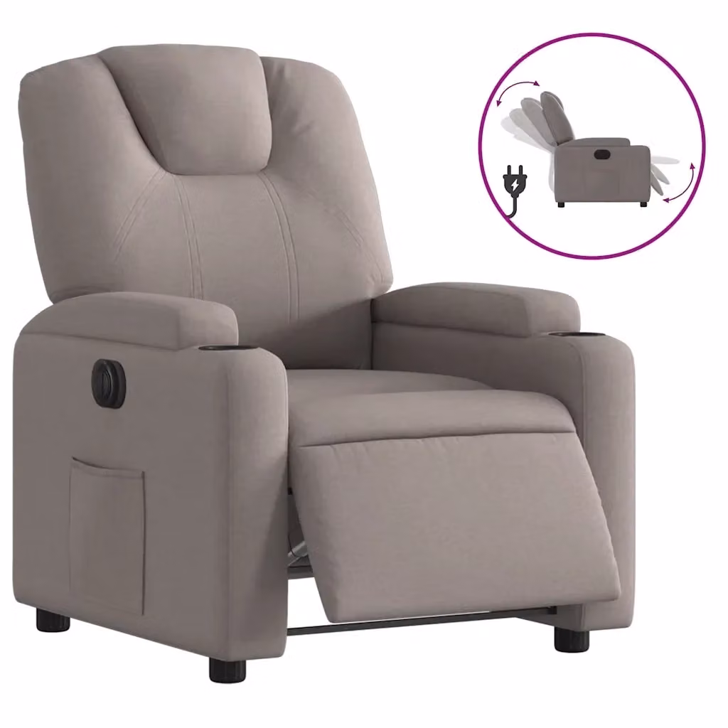 vidaXL Poltrona Elettrica Reclinabile in Tessuto Beige e Grigio con Braccioli e Funzione Auto-Return – 2
