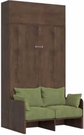 Letto matrimoniale a scomparsa Kentaro Itamoby con divano e pensile, colore noce e verde