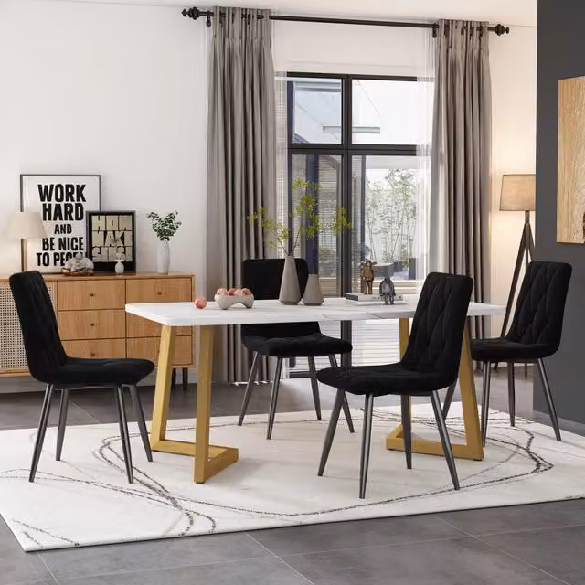 Tavolo da pranzo per 4 persone con 4 sedie, piano in MDF, set moderno per cucina, nero, 117 × 68 × 75 cm