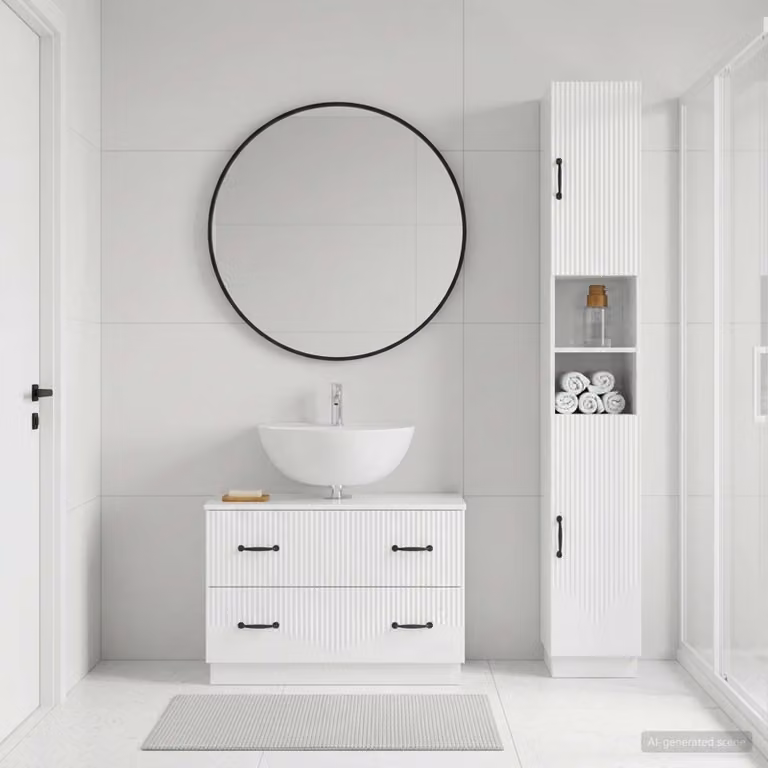 Set di mobili da bagno vidaXL HOORN composto da 2 pezzi, armadietto a muro e mobile sottolavabo, Bianco Lucido