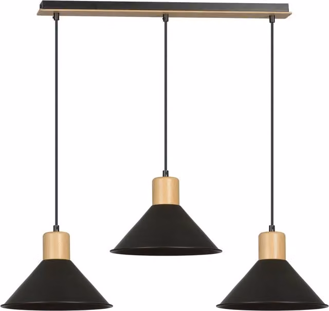 Lampada a sospensione scandinava Soma Luceart-Classic con 3 luci in metallo nero e legno – 1