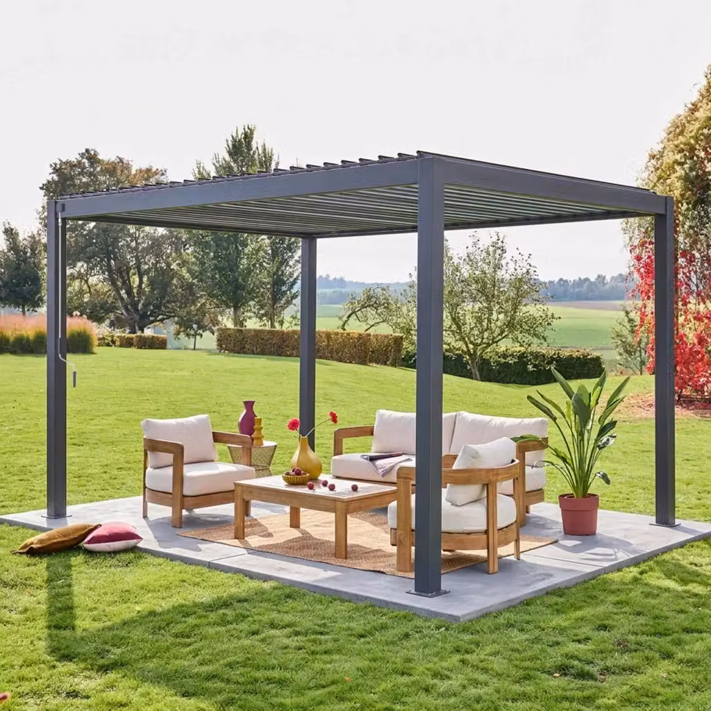 Pergola bioclimatica Sweeek in alluminio con lamelle orientabili, colore antracite, L/P: 400 x 300 cm – 2