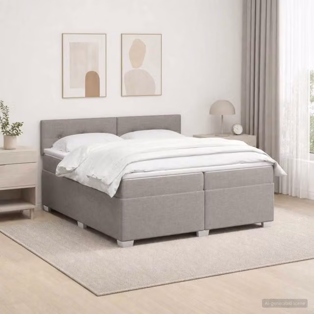 Letto box spring con materasso ibrido vidaXL in tessuto Tortora L/P/H: 200 x 200 x 100,5 cm