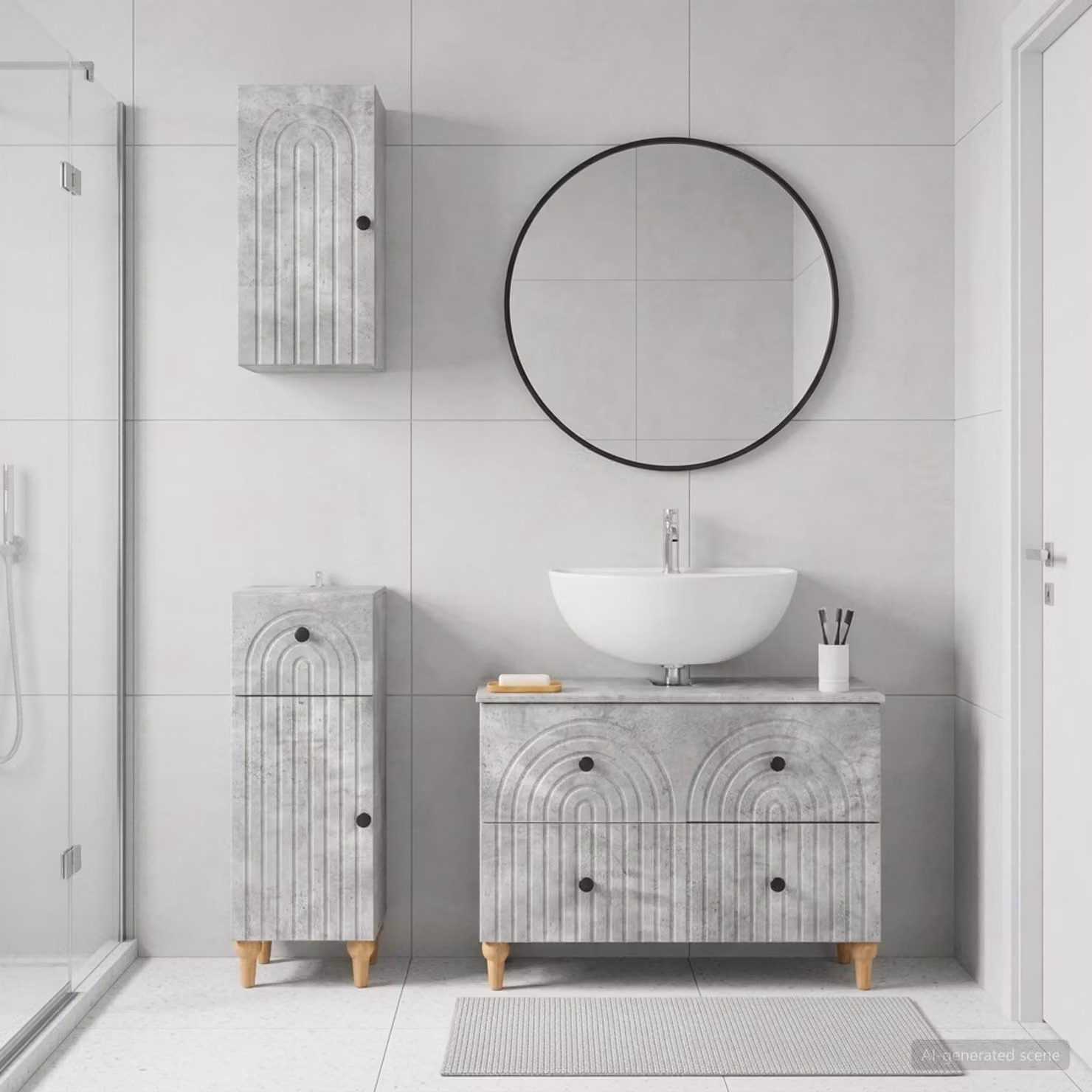 Set di 3 armadietti da bagno vidaXL ALKMAAR in MDF Grigio, design minimalista con pensili e mobile lavabo