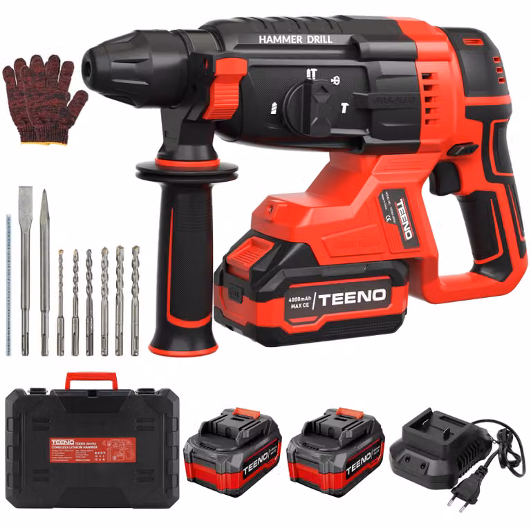 Trapano a percussione Boorhamer da 20V - 2.6 Joule di forza d'impatto - Mandrino SDS-Plus - Con accessori