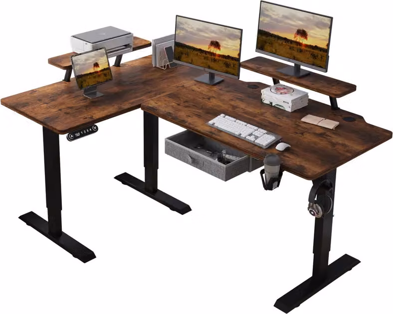 160cm Scrivania elettrica a L Scrivania elettrica regolabile in altezza Scrivania ad angolo a L Scrivania in piedi Scrivania per ufficio con supporto per monitor e cassetto