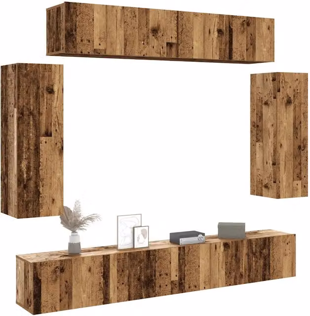 Set Mobile TV 6 pz-Credenza per TV Montato a Parete Legno Antico in Truciolato 852641