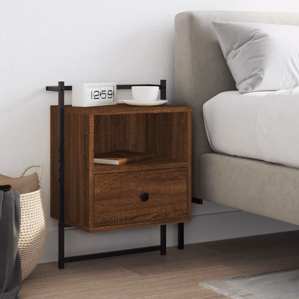 Comodino a muro vidaXL in legno Rovere Marrone, design moderno per camera da letto, L 40 cm x P 30 cm x H 61 cm