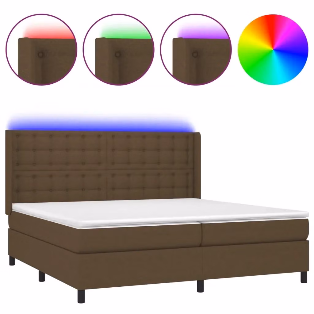 Letto Ibrido con Materasso e Illuminazione LED vidaXL in Tessuto Marrone Scuro e Bianco L/P: 200 x 200 cm – 2