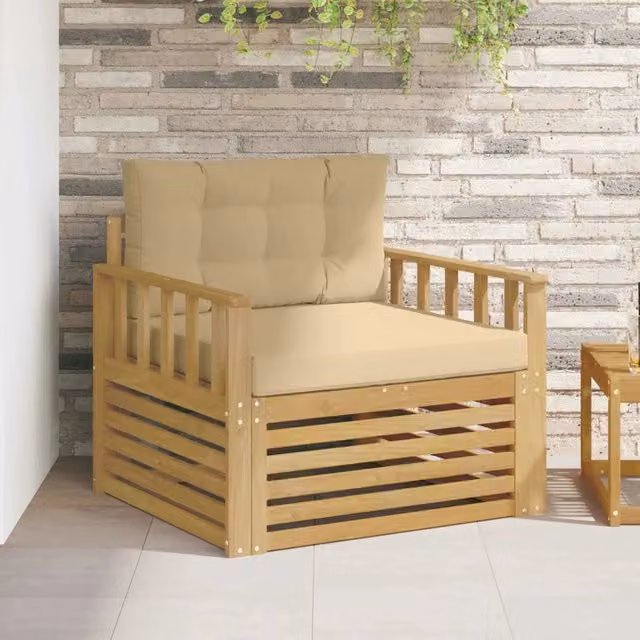 Divano da esterno moderno vidaXL in legno di acacia con cuscini in poliestere bianco e beige