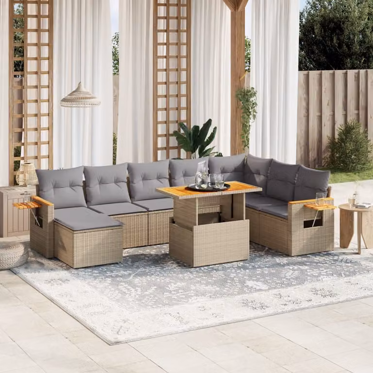Maison Exclusive - Set Divano da Giardino 8 pz con Cuscini Beige in Polyrattan