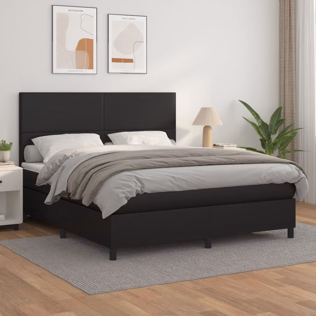 The Living Store Letto a molle con materasso nero 160x200 cm in Pelle finta