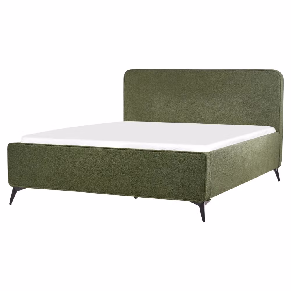 Letto matrimoniale Beliani in tessuto bouclé verde con struttura a doghe in legno stile classico L/P/H: 160 x 200 x 110 cm – 2