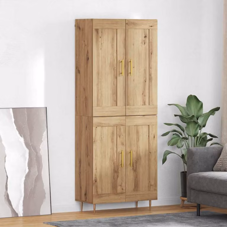 Credenza moderna vidaXL in rovere con ante a battente e ripiani interni, colore marrone e oro, L: 69,5 cm, P: 34 cm, H: 180 cm