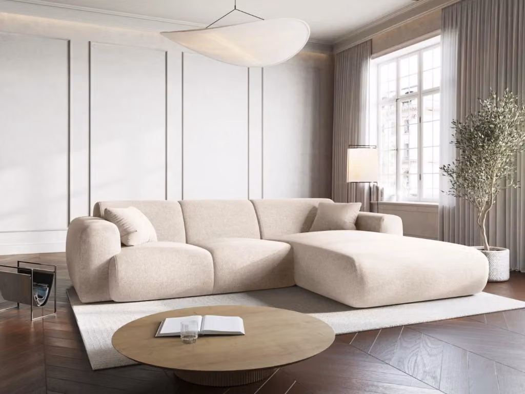 Divano angolare destro Nolio Cosmopolitan Design a 4 posti in ciniglia beige chiaro L 260 cm x P 170 cm x H 72 cm – 2