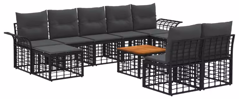 Set di divani da esterno 10 pcs Nero e Grigio scuro Poliestere