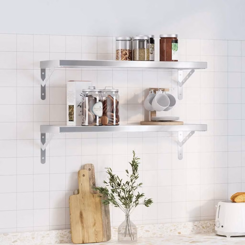 Set di 2 mensole da muro vidaXL in acciaio inossidabile argento, L 75 cm x P 23,5 cm