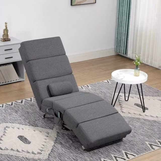 Poltrona Relax Massaggiante REDOM Grigio con Rivestimento in Tessuto L/P/H: 56 x 168 x 84 cm