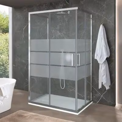Box doccia d'angolo Ted con doppio sistema scorrevole e vetro serigrafato trasparente, L/P/H: 70 x 90 x 200 cm – 1
