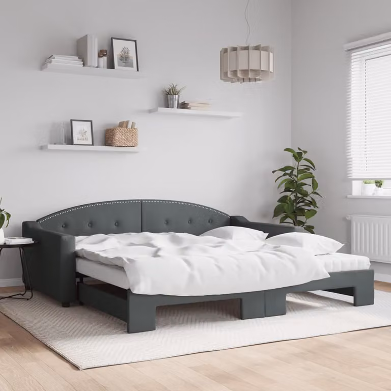vidaXL Divano Letto Estraibile con Materasso in Tessuto Grigio