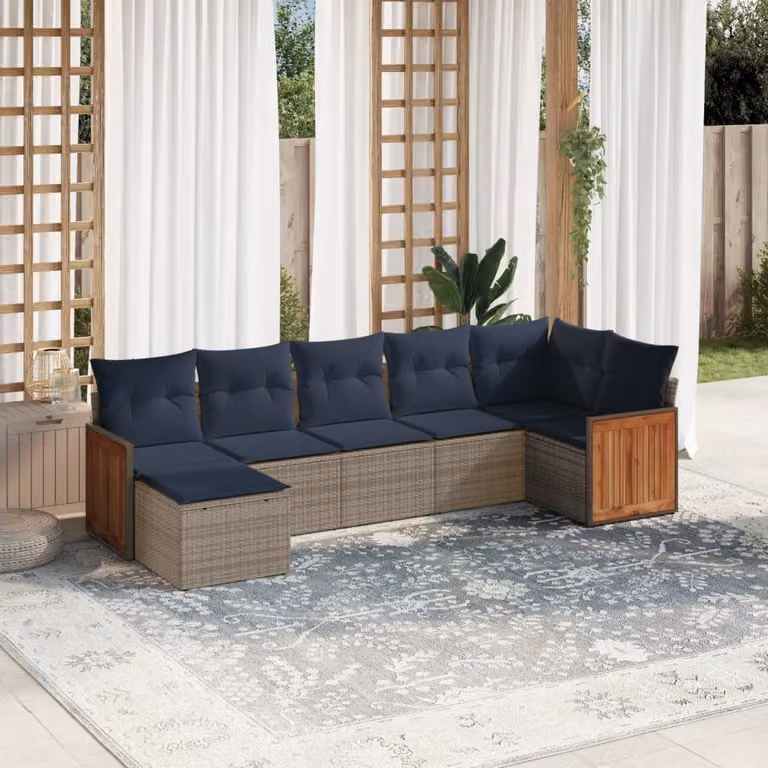 Set da giardino vidaXL in polyrattan grigio composto da 7 pezzi con cuscini e tavolino