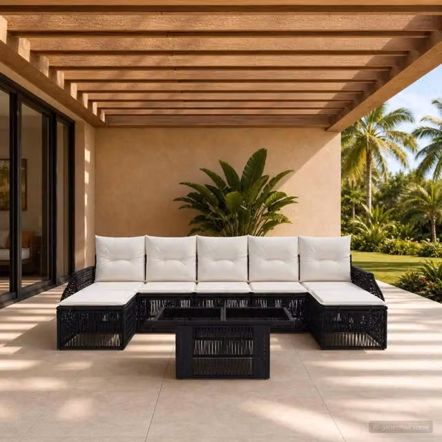 Set Divano da Giardino 8 pz Nero e Bianco Crema polyrattan 3436984
