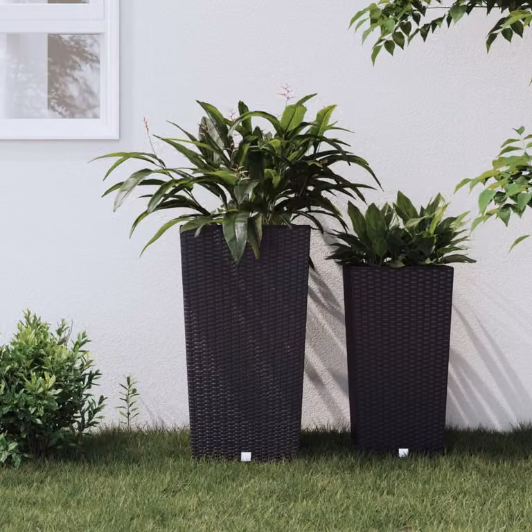 Fioriera vidaXL con interno rimovibile in plastica effetto rattan colore antracite, capacità 49 L, L: 61,0 cm, P: 32,5 cm, H: 32,5 cm