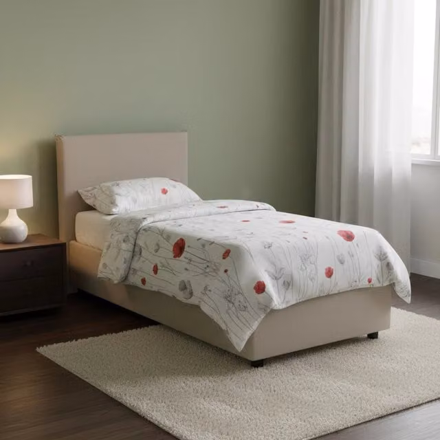 Letto Singolo Talamo Italia con Materasso in Schiuma e Contenitore a Sollevamento, Grigio e Beige, 80x200 cm