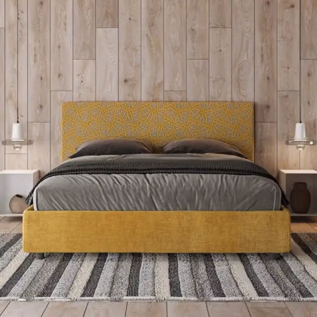 Letto matrimoniale con rete imbottito 160x210 tessuto Era 6 giallo Arla