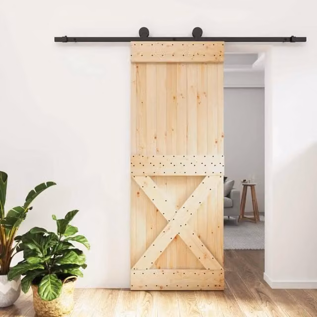 Porta scorrevole moderna vidaXL in legno e acciaio, colore marrone e nero, L: 200 cm, H: 210 cm