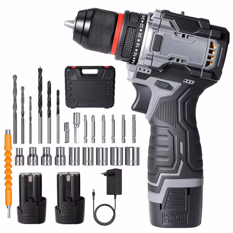 Set di avvitatore a batteria compatto - Trapano manuale - Motore brushless - 29 pezzi - 24+1 impostazioni di coppia - 55 Nm - 16,8 V - Batteria inclusa