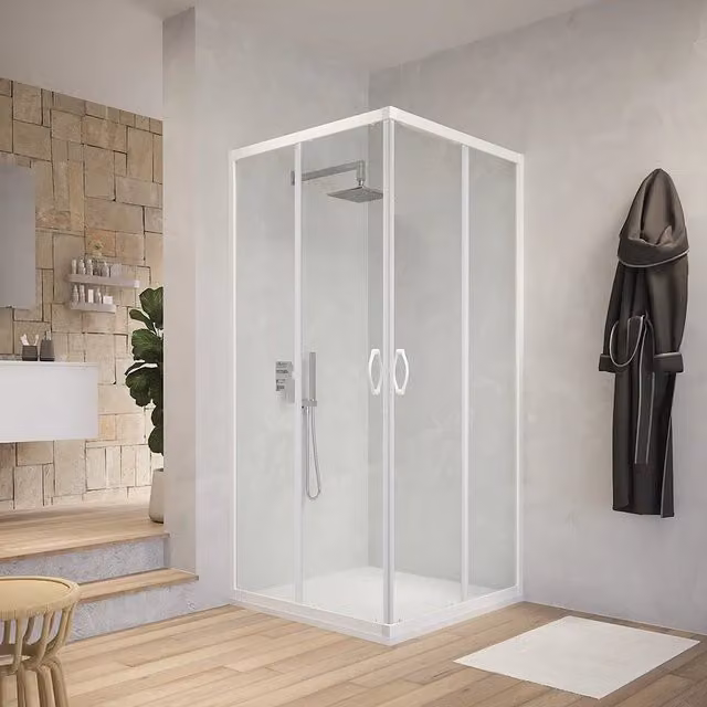 Box doccia angolare quadrato Parama trasparente con profili bianchi L/P: 80 x 80 cm, spessore vetro 4 mm