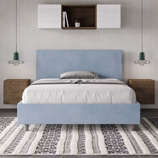 Letto imbottito Ityhome Adele in microfibra azzurro con rete L/P/H: 130 x 222 x 106 cm – 1