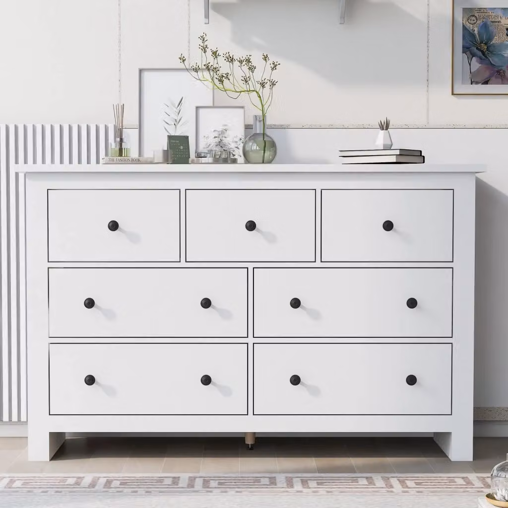 Credenza moderna WISHDOR bianca con 7 cassetti in MDF, L: 152 cm, P: 40 cm, H: 89 cm – 2