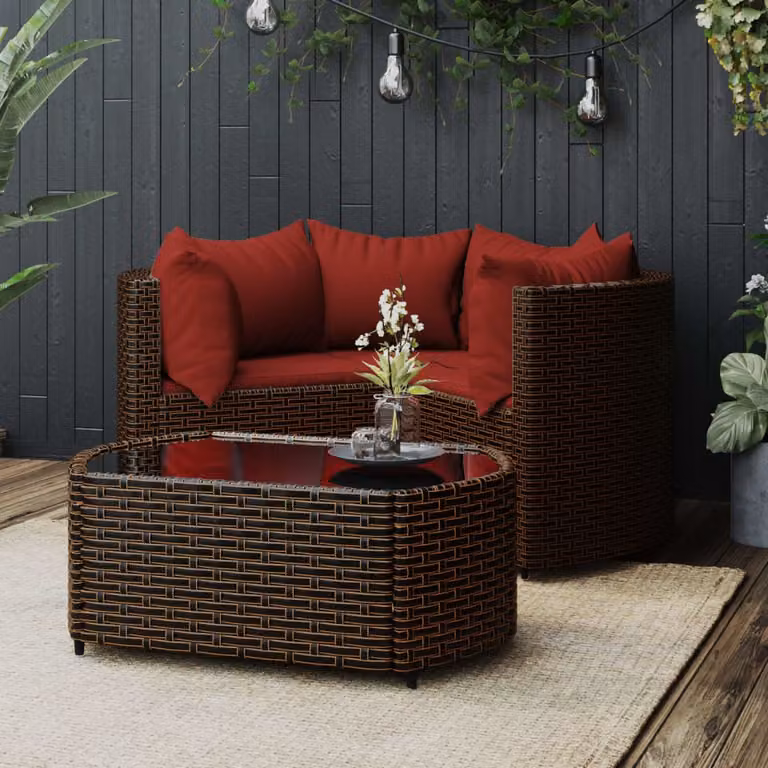vidaXL Set Mobili da Giardino 4 pz in Polyrattan Marrone con Cuscini