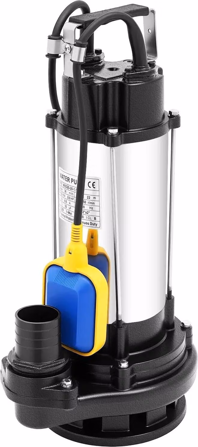 Pompa sommergibile per acque sporche - pompa per acque reflue da 1,5 kW - corpo in acciaio inossidabile - con interruttore a galleggiante - portata di 36000 l/h - colore nero