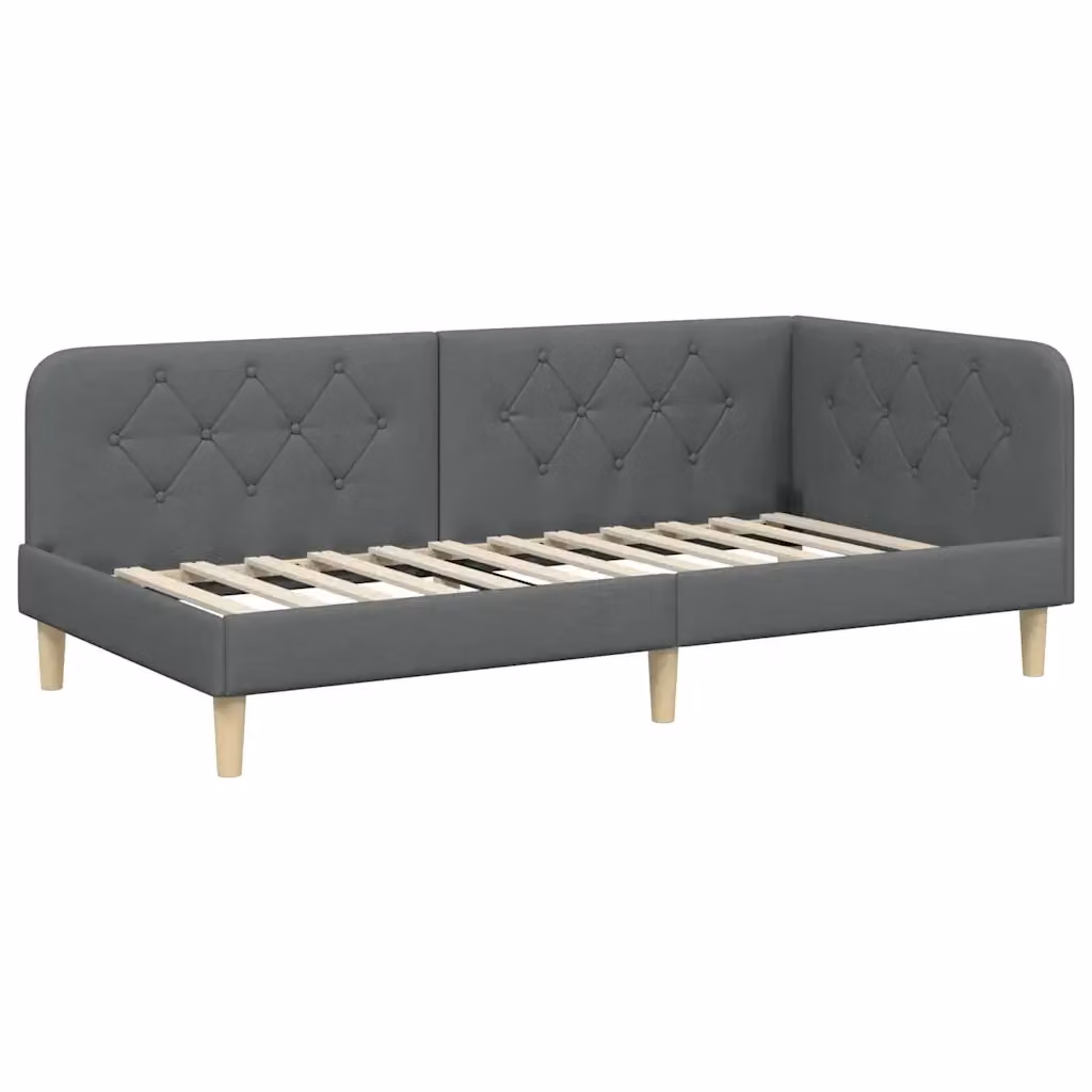 vidaXL Cornice del letto ad angolo moderna in tessuto grigio con struttura in legno e doghe fisse L/P/H: 200 x 100 x 72 cm – 2