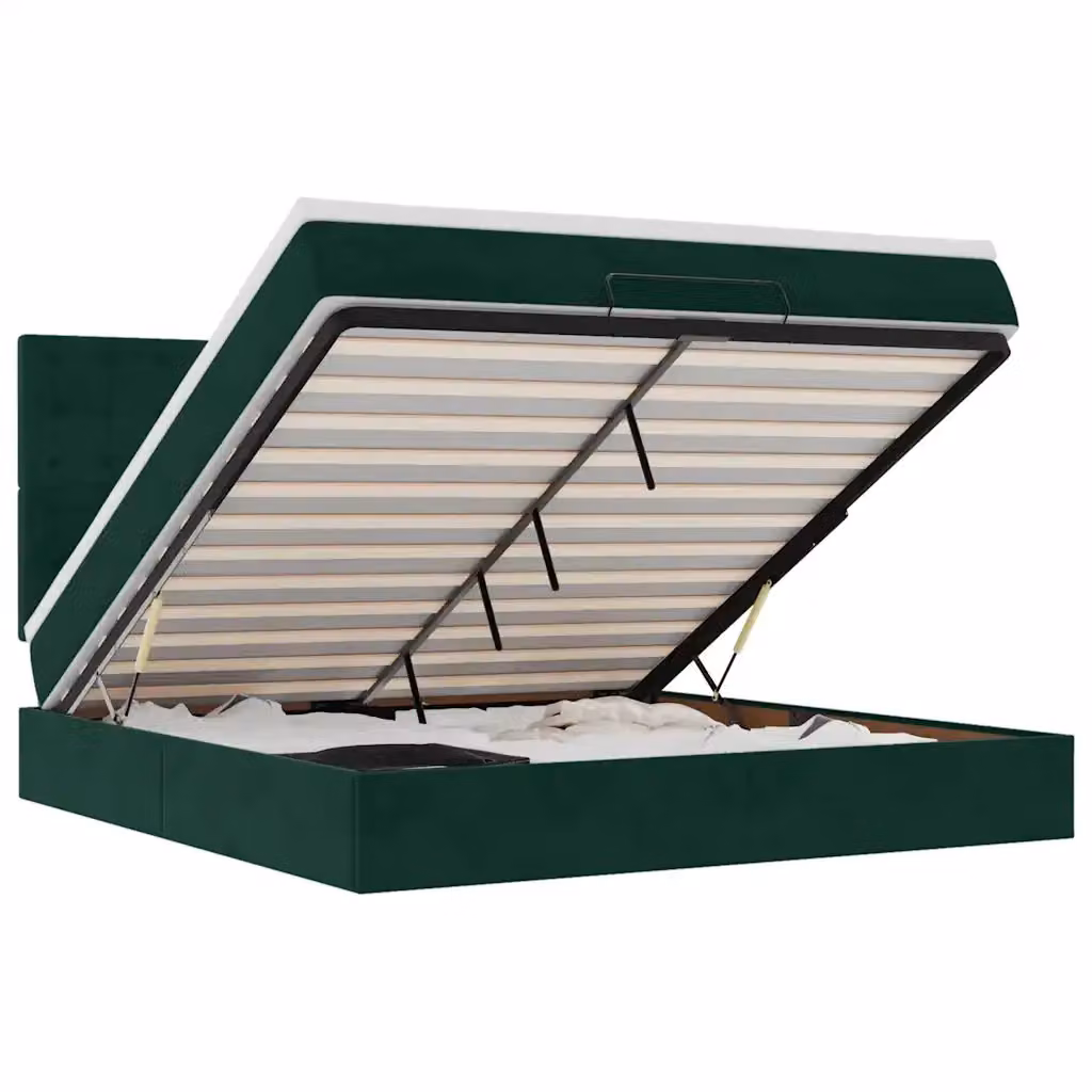 Letto con contenitore a sollevamento vidaXL in velluto verde e bianco L: 180 cm, P: 200 cm, H: 128 cm, 203 cm, 280 cm – 2