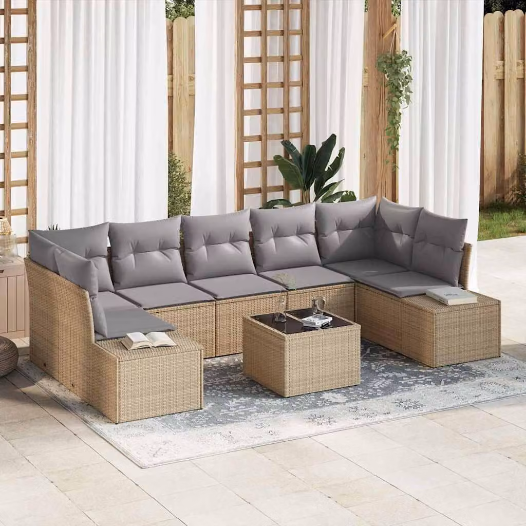 Maison Exclusive - Set Divano da Giardino 8 pcs Beige e grigio polyrattan