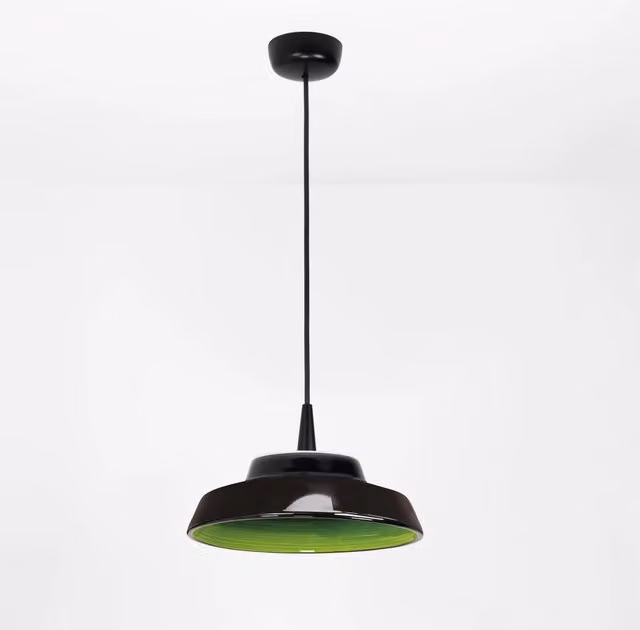 Zafferano Circus Black Lampada a sospensione LED con diffusore in ceramica artigianale, finitura verde e nera, 8W, 3000K, diametro: 24 cm