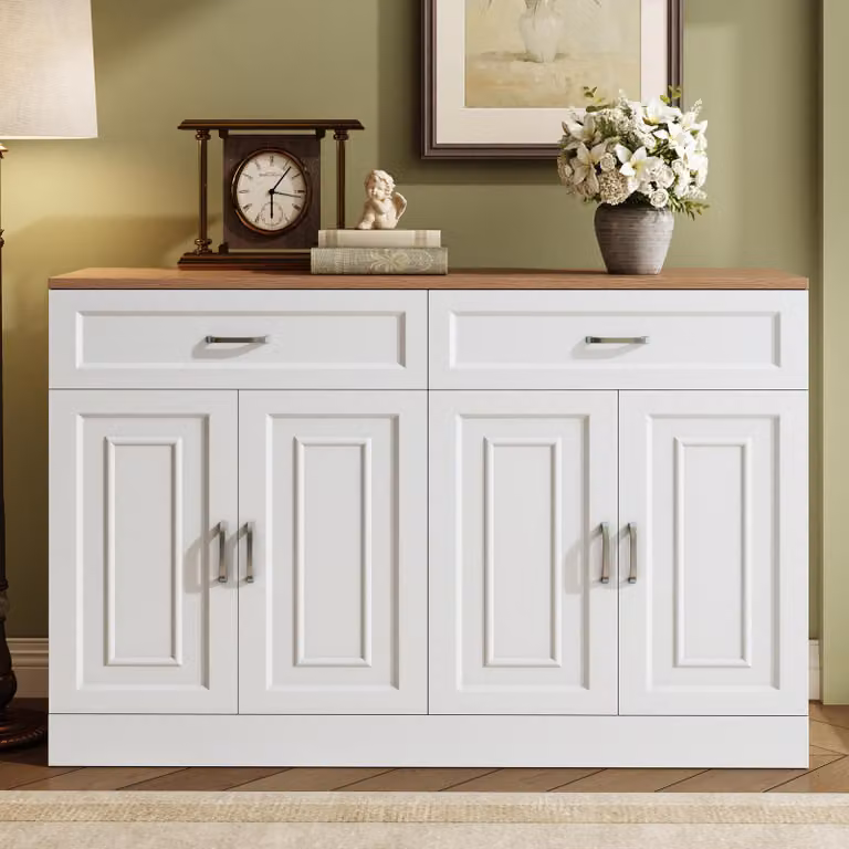 Credenza Fortuna Lai con ripiani e ribaltina - credenza con venature del legno naturale, pratica soluzione di contenimento per il vostro salotto