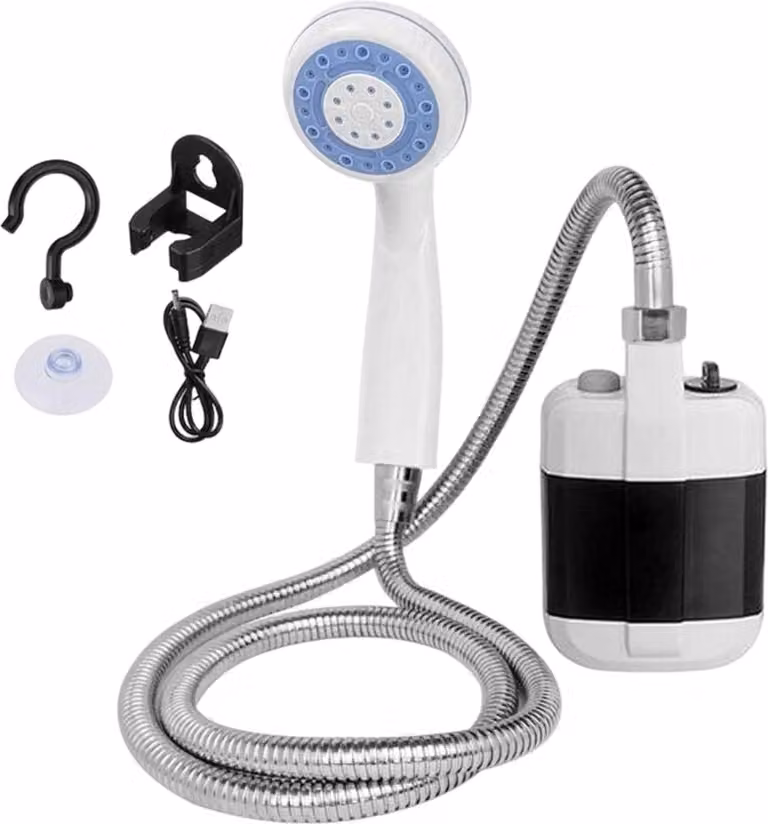 Doccia da campeggio portatile, con un solo pulsante, dotata di batteria da 2200mAh