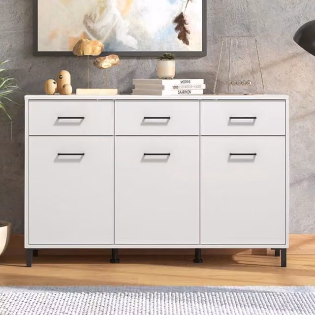 Madia Laerru DMORA con 3 ripiani, design moderno, Bianco, L 138 cm x P 40 cm x H 90 cm – 1