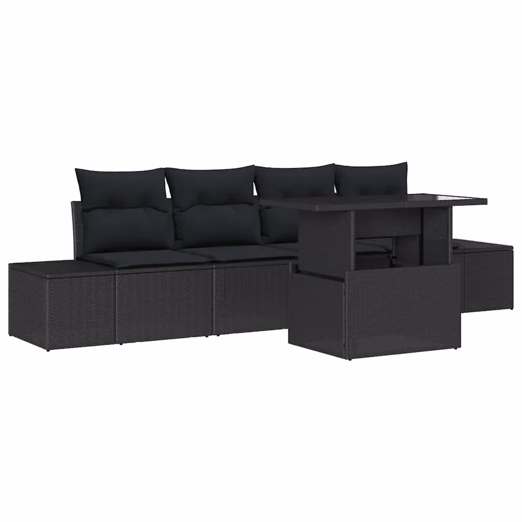 Set Divano da Giardino vidaXL 5 Pezzi in Acciaio Verniciato Nero con Cuscini e Tavolino – 2