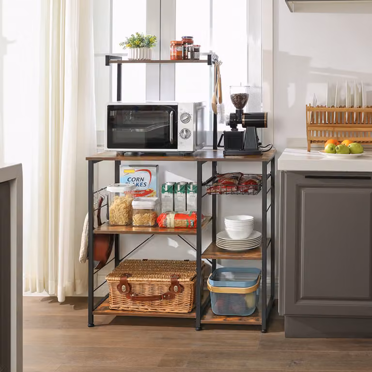 VASAGLE scaffale da cucina con 6 ganci a S, portaspezie, marrone scuro