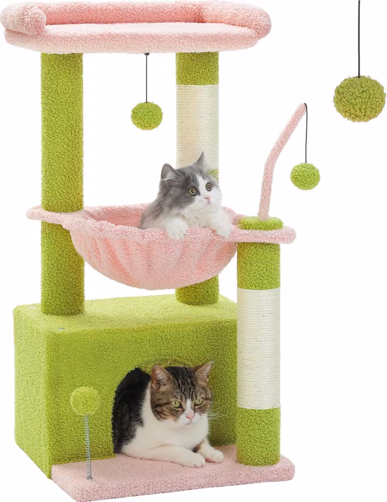 Albero per gatti, design a tre strati, struttura in legno, AMT0211PK, M