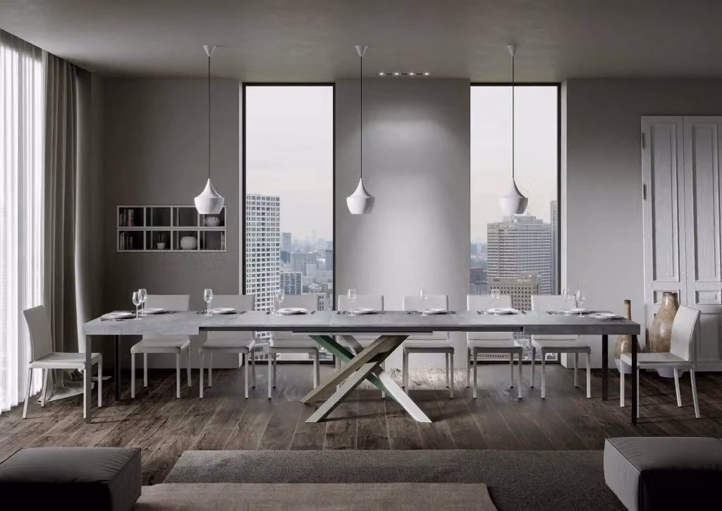 Tavolo allungabile Itamoby Volta in cemento grigio con telaio a X L/P/H: 90 x 140/400 cm – 2